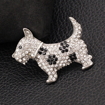 #ad Silver Tone Clear Crystal Terrier Dog Brooch Cute Little Puppy Animal Brooch Pin