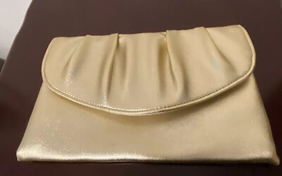 #ad Vintage gold clutch evening bag with snap closure