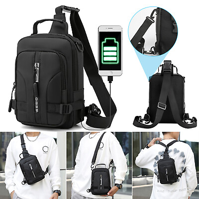 Men#x27;s Sling Crossbody Bag Anti theft Chest Shoulder Messenger Backpack USB Port $14.48