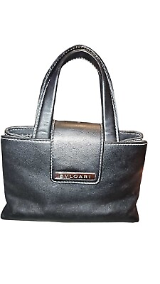 #ad Bulgari BVLGARI Small Mini Black Leather Handbag Purse