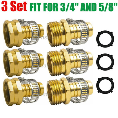 #ad 3 4quot; 5 8quot; Garden Water Hose Connector Repair Mender Kit Ends Fittings Clamp Alu