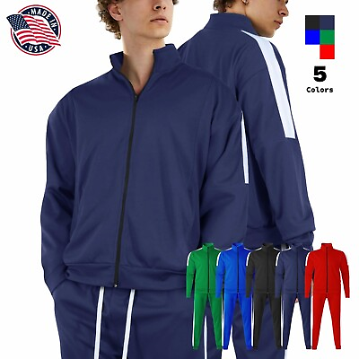 #ad Mens Two Tone Tracksuit USA Made Striped Athletic Casual Sweat Suit Combo Set