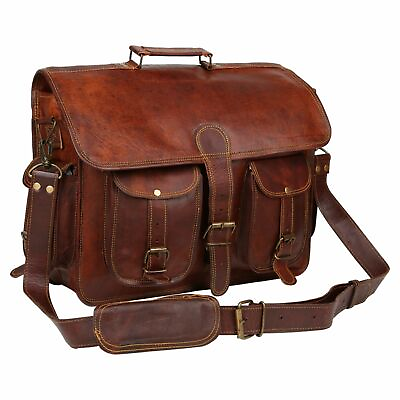 18quot; Real Leather Vintage Laptop Messenger Men#x27;s Handmade Briefcase Bag Satchel $45.41