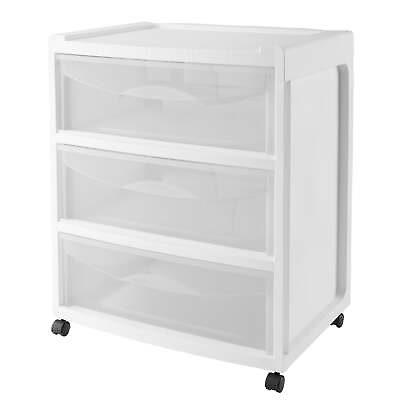 #ad 3 Drawer Wide Gray Flannel Storage Cart Arctic White
