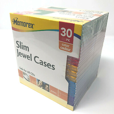 #ad Memorex 30 Pack Slim Color Jewel Cases CD DVD Storage Assorted Colors NEW Sealed