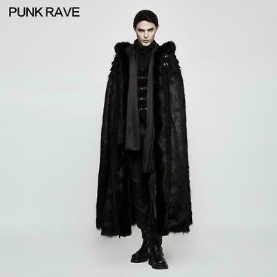 #ad Punk Rave Gothic Long Fur Hooded Sleeveless Thick Cosplay Party Cloak Coat Cape