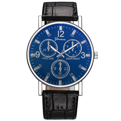Fashion Men Steel Quartz Watch Black White Leather Band Analog Wristwatch $6.99