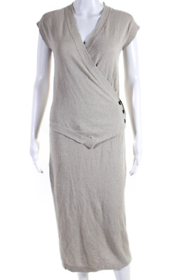 #ad Modern Citizen Womens Knit V Neck Short Sleeve Button Up Maxi Dress Beige Size S