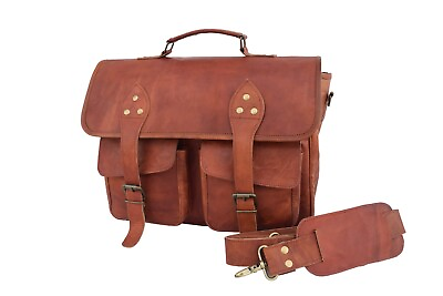 #ad 15 In Vitage Leather Briefcase Messenger Bag Office Laptop Satchel Shoulder Bag