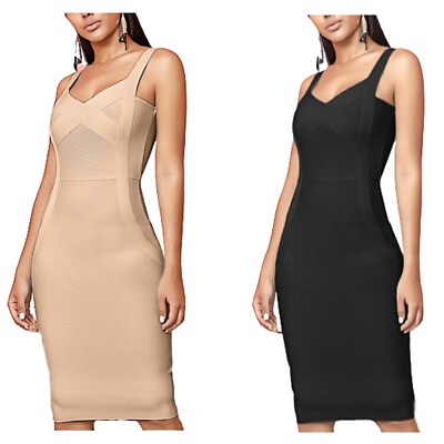 #ad Women Bandage Dress Sexy Spaghetti Strap Celebrity Bodycon Dress Vestidos