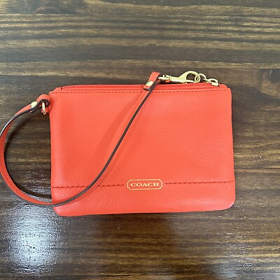 #ad COACH Leather Corner Zip Wristlet Wallet Clutch RED