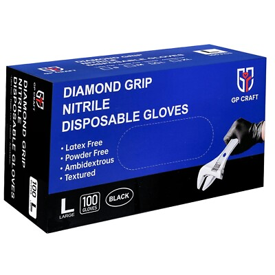 #ad 100 pcs Heavy Duty Mechanic Nitrile Black Disposable 8 MIL Diamond Gloves
