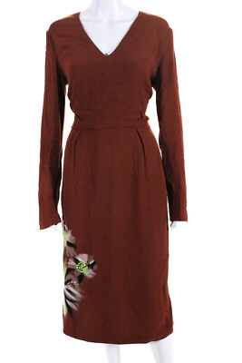 #ad Borsa Donna Womens Ines Long Sleeve V Neck Embroidered Sheath Dress Tan IT 42