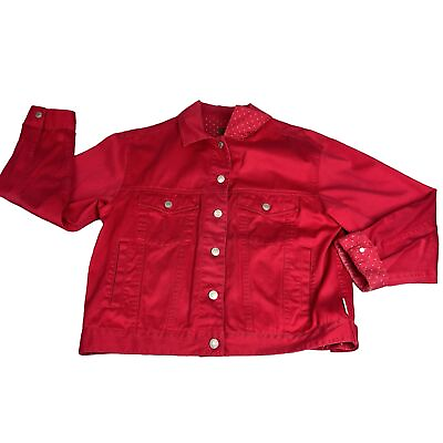 #ad Pendleton Red Denim Jacket Womens Medium Cotton Pocket Button Up Flip Cuff VTG