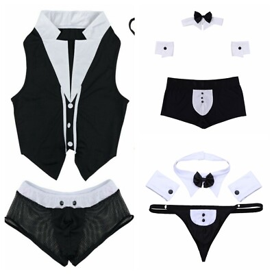 #ad Sexy Men#x27;s Maid Costume Lingerie Boxer Brief Underwear Set Gentlemen Male