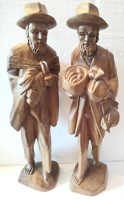 #ad Vintage Hand Carved Figurines Men FOLK ART WOOD SCULPTURE FIGURINES 12quot; HOBO