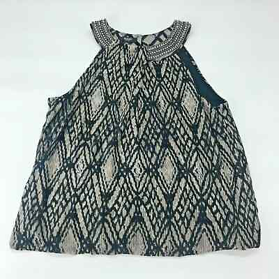 #ad Alfani Womens Shirt Sleeveless Blouse Halter Embellished Geometric Print Sz MP