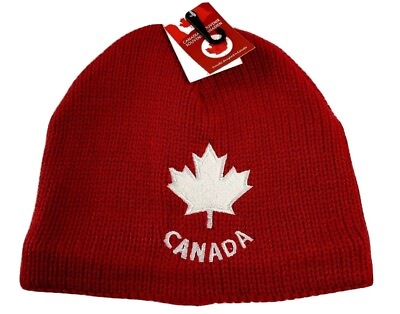 #ad Toque Beanie Soft Knitted Embroidered Canada Maple Leaf One Size RED Cap Hat