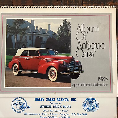 #ad Album of Antique Cars 1983 Appointment Calender 10×8. Vintage Calendar