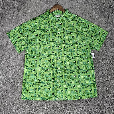 #ad Aulani Disney Resort Shirt Mens 2XL Green Button Up Hawaiian Turtle Beach