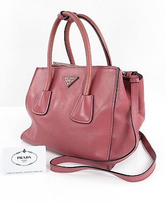 #ad Auth PRADA Raspberry Pink Calf Leather 2 Way Hand Soulder Bag Purse #55876