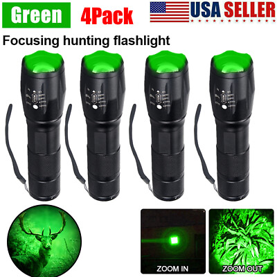 #ad 1 2 4Pack Zoomable Hunting Predator Green Lamp LED Flashlight Coyote Hog Varmint