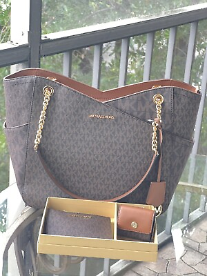 #ad Michael Kors Women Leather Shoulder Tote Chain Handbag Purse Satchel Bag Wallet