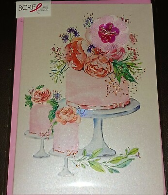 PAPYRUS BCRF GEMMED 3D JEWELS PEONIES PEONIE FLOWERS AND CAKE BIRTHDAY CARD