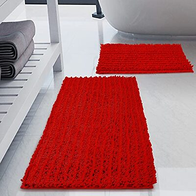 #ad Luxury Chenille Red Bathroom Rugs Sets 2 Piece Thickened Hot Melt Rubber Bot...