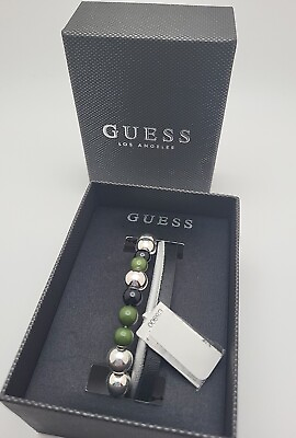 #ad Guess Los Angeles Leather Satin Cord Beaded Bracelet Boxed
