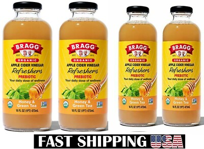 #ad Bragg Organic Apple Cider Vinegar Beverage Honey amp; Green Tea 16oz 4 Pack