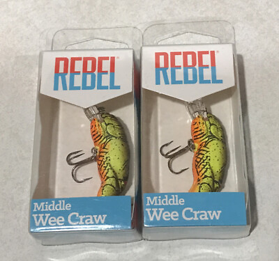 #ad LOT OF 2 REBEL MIDDLE WEE CRAW 1 11 16quot; 3 16OZ SHALLOW CHART BROWN BACK CRAW NEW