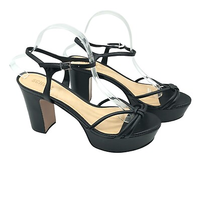 #ad Schutz Kelsie Platform Sandal Leather Strappy Block Heel Black 11