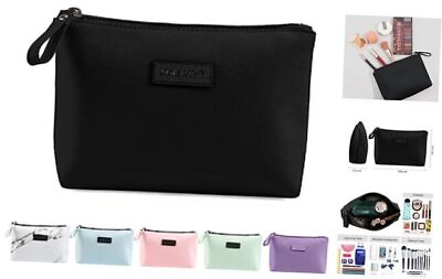 #ad Cosmetic Bags for Women Small Makeup Bag for Purse Pu Leather Makeup Black
