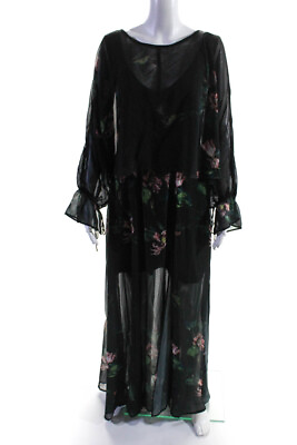 #ad Religion Womens Chiffon Boat Neck Floral Layered Maxi Dress Black Size Medium