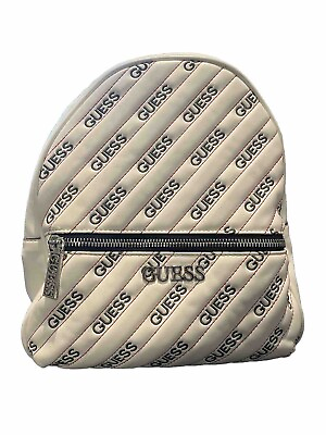 #ad GUESS Ronnie Large White Monogram Backpack Contrast Black and White Straps