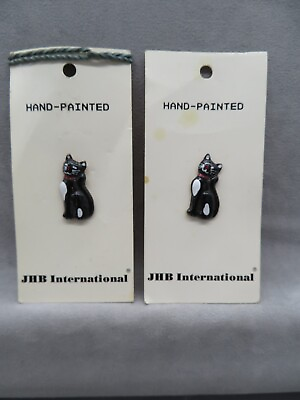 #ad 3 Vintage JHB International Kitty Cat Button Black Hand Painted 93250