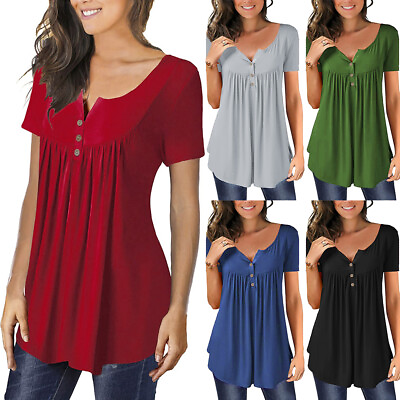 #ad Women Rufle Tunic Tops Blouse Ladies Casual Loose Button Baggy T shirt Plus Size