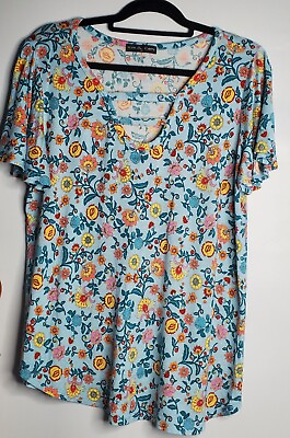 #ad KIM amp; CAMI WOMEN#x27;S 1X TOP TUNIC FLORAL MULTICOLOR RAYON AND SPANDEX Comfort