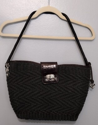 Brighton Straw Shoulder Bag Hobo Green Brown trim braided handle silver tone $39.99