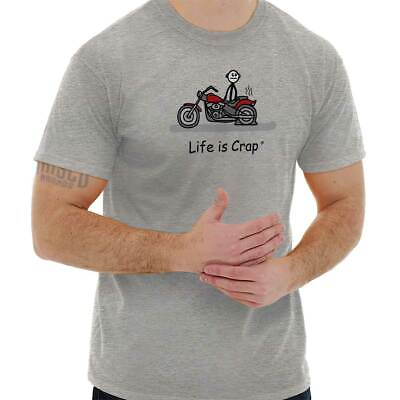 #ad Life is Crap Motorcycle Flat Tire Biker Gift Mens Short Sleeve Crewneck Tee