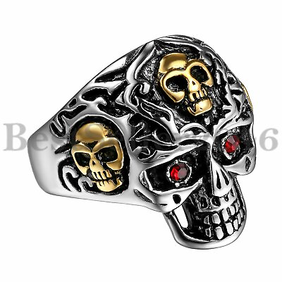 #ad Mens Stainless Steel Punk Rock Gothic Skull Head Skeleton Biker Ring Size 8 13