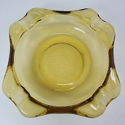 #ad Vintage 7quot; Yellow Glass Ashtray with Rounded Textured Pebbled Bottom