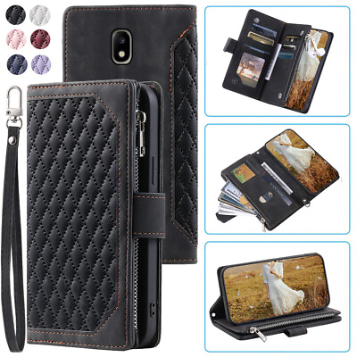 #ad Samsung J7 2018 Luxury Rhombic Wallet CaseLeather Zipper Flip Card Phone Case