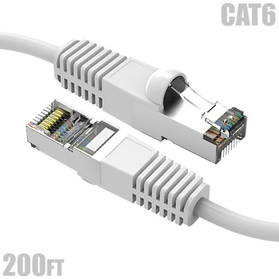 #ad 200FT Cat6 RJ45 Ethernet LAN Network SSTP Cable Shielded Copper Wire 26AWG White