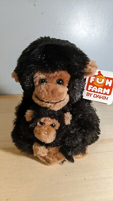 #ad 1982 Dakin Fun Farm Monkey Chimp Nesting Mother and Baby Detachable 10quot; Plush