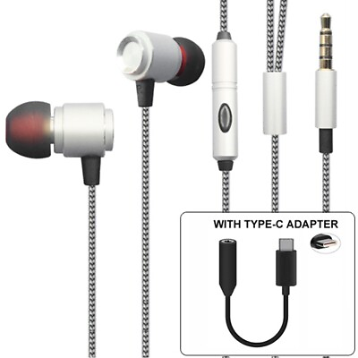 #ad Hi Fi Sound Handsfree Headset Mic Earphones with TYPE C Adapter for Cell Phones
