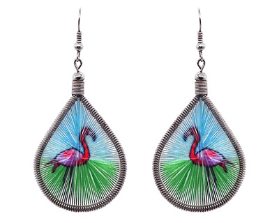 #ad Flamingo Thread Teardrop Dangle Earrings Animal Graphic Tropical Bird Jewelry