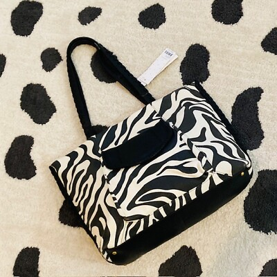 #ad NWT Aimee Kestenberg $298 All For Love Zebra Print Leather Black Tote Bag Purse