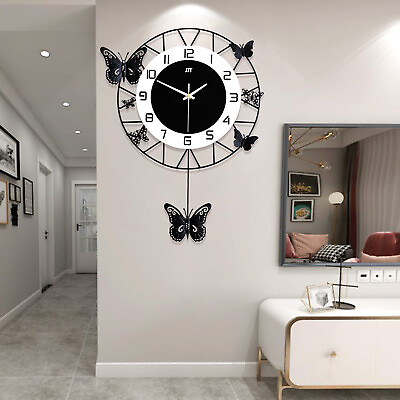 #ad 20quot; Modern Butterfly Clock Metal Quartz Pendulum Wall Clock Living Room Decor